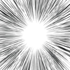 Dynamic radial burst effect vector with sharp black speed lines and aggressive comic motion rays, dramatic action background frame isolated on white