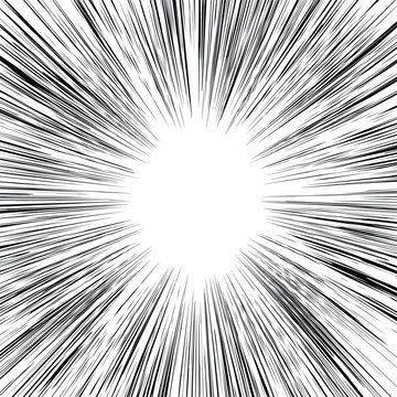 Dynamic radial burst effect vector with sharp black speed lines and aggressive comic motion rays, dramatic action background frame isolated on white