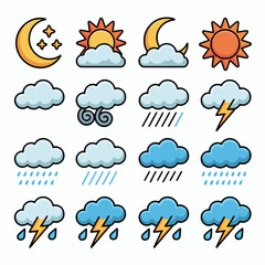 Obraz premium Weather forecast icons set with clouds.