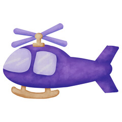 Cute purple helicopter watercolor illustration