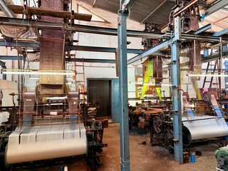 Traditional Himroo textile weaving workshop with vintage looms in Aurangabad Maharashtra India
