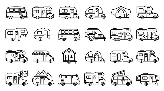Camper Van Outline Icon Set 24 Icons