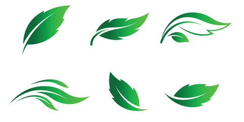 Elegant Flowing Leaf Silhouette Vector Icon Set in Multiple Natural Poses