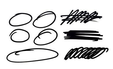 Hand drawn pen scribbles doodles scrawls underlines circles lines, transparent background png