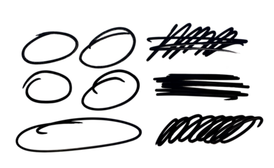 Hand drawn pen scribbles doodles scrawls underlines circles lines, transparent background png