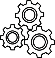 Three interlocking gears icon on transparent background