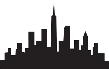 Obraz premium Silhouette of a city skyline with diverse building heights and a central spire—symbolizing urban identity, architectural variety, and metropolitan life in a minimalist black and white style.