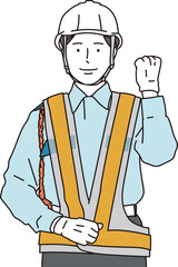 ガッツポーズをする女性警備員のイラスト素材