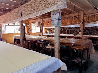 Traditional block printing textile workshop interior in Mumbai India
