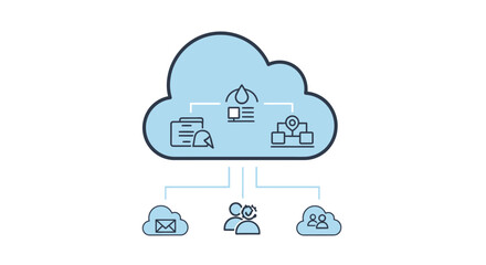 Cloud computing network illustration with data flow and user connections