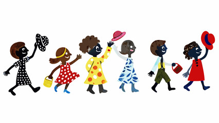 Fototapeta premium A colorful illustration of diverse children playing and having fun together in a lively and vibrant scene