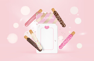 Happy valentine day coupon tag label with Pepero illustration.