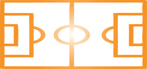 Simple orange soccer field top view diagram on transparent background