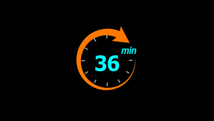 Fototapeta premium 36 Min arrow clock icon illustration. 36 minute illustration on black background and creating a stunning 4k illustration.
