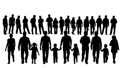 Diverse Group Of People Silhouettes Walking Together.