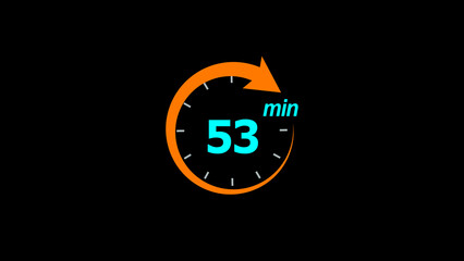53 Min arrow clock icon illustration. 53 minute illustration on black background and creating a stunning 4k illustration.