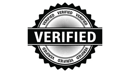 Black and white verified seal rubber stamp icon graphic