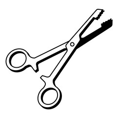 Illustration of a medical scissor clamp, a surgical instrument used for various medical procedures and interventions