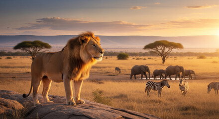 elephant and lion at field