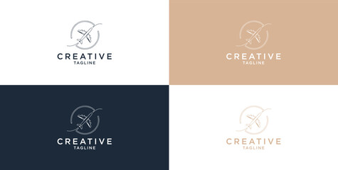 Vector airplane circle maneuver logo icon design template