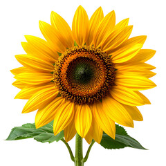 Fototapeta premium A closeup of a beautiful yellow sunflower blossom with bright petals and seeds isolated on a white background for a summer nature concept