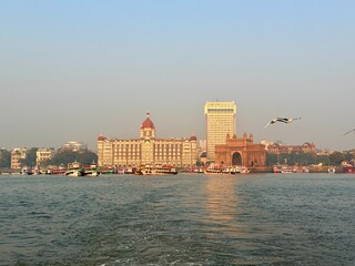 Historic street scene with British colonial architecture in Mumbai India
