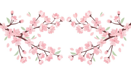 Fototapeta premium Delicate Pink Cherry Blossoms on Branches with Falling Petals