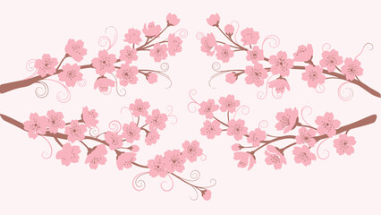Delicate Pink Cherry Blossoms on Branches, Spring Floral Pattern