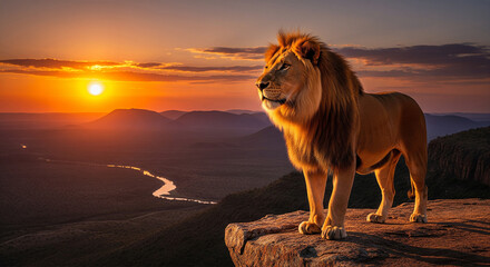 lion in the sunset