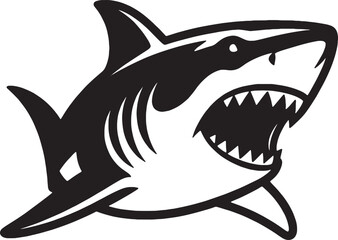 Fototapeta premium Aggressive Shark Silhouette Logo EPS Vector – Black and White Predator Fish Design