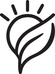 Fototapeta premium Sun and leaf merged into one continuous abstract mark, clean silhouette expressing natural harmony.