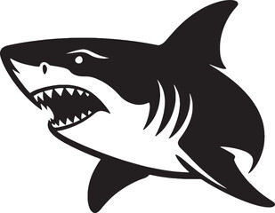 Obraz premium Aggressive Shark Silhouette Logo EPS Vector – Black and White Predator Fish Design