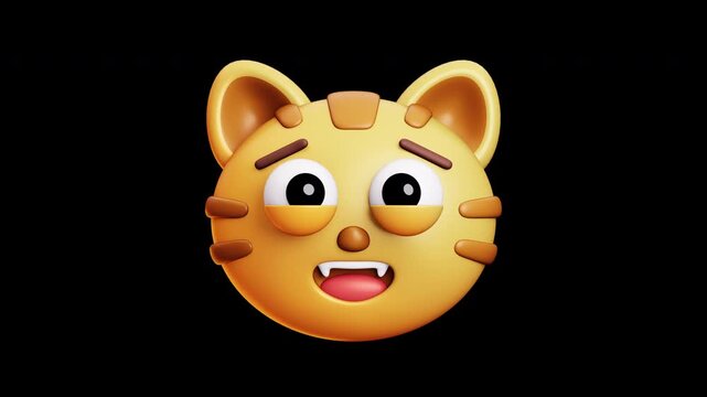4k alpha and Seamless loop animation of Awkward Smiling Cat Emoji 3D transparent video with Forced Smile Expression