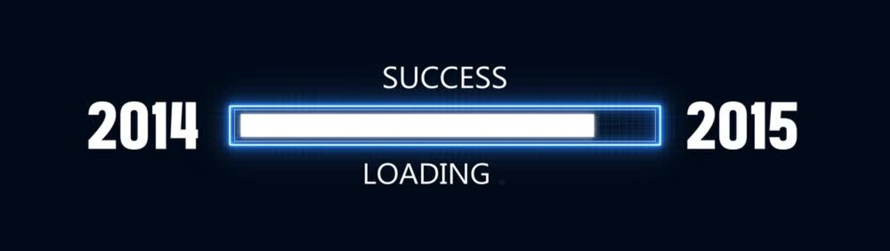 Loading bar from 2014 to 2015 new year transfer animation. Almost reaching New Year ,LOADING...text, alongside a success loading business progress and achieving goals investment.