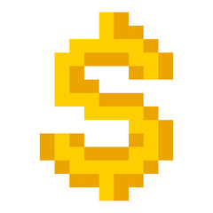 Golden Dollar Sign Currency Pixel