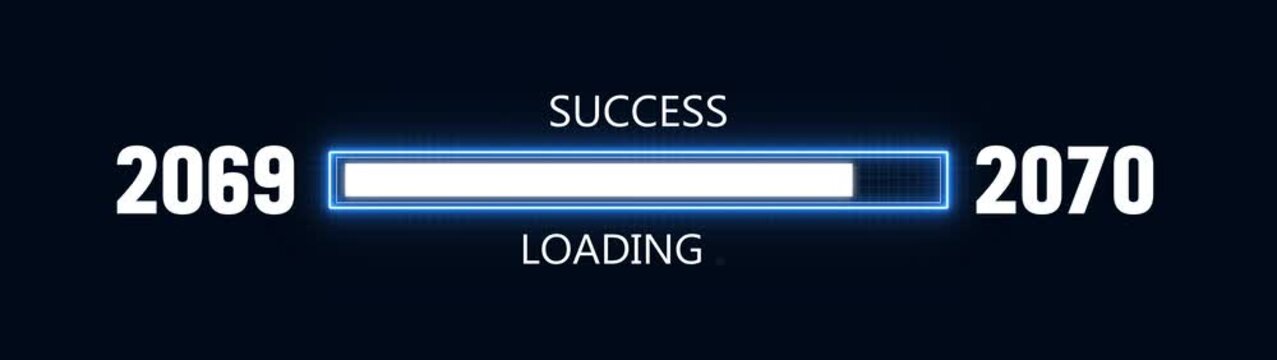 Loading bar from 2069 to 2070 new year transfer animation. Almost reaching New Year ,LOADING...text, alongside a success loading business progress and achieving goals investment.