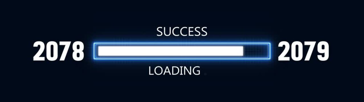 Loading bar from 2078 to 2079 new year transfer animation. Almost reaching New Year ,LOADING...text, alongside a success loading business progress and achieving goals investment.