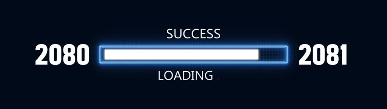 Loading bar from 2080 to 2081 new year transfer animation. Almost reaching New Year ,LOADING...text, alongside a success loading business progress and achieving goals investment.