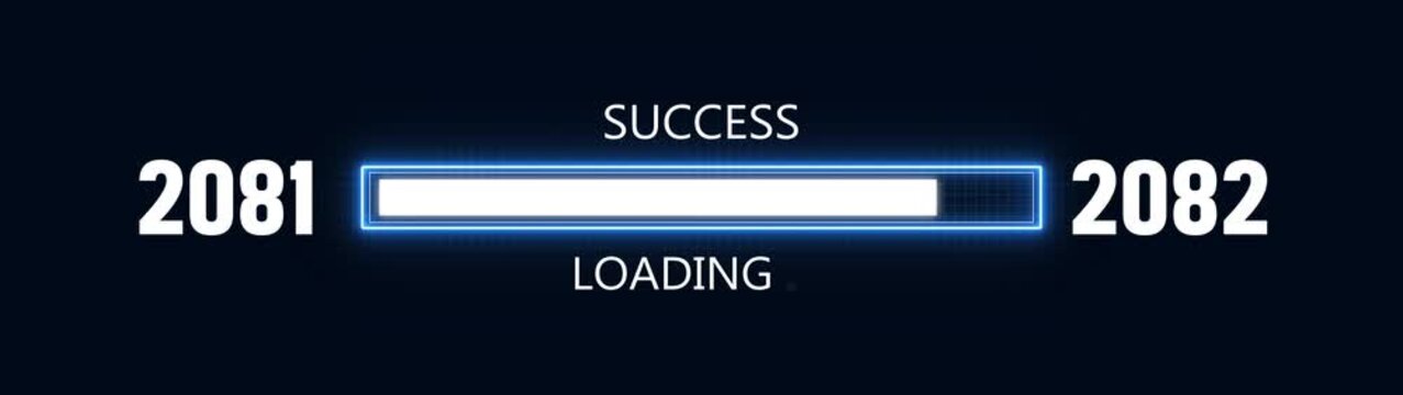 Loading bar from 2081 to 2082 new year transfer animation. Almost reaching New Year ,LOADING...text, alongside a success loading business progress and achieving goals investment.
