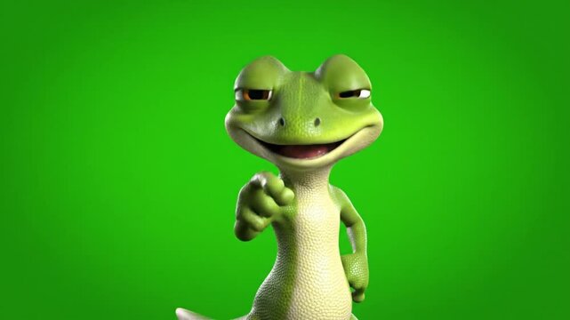 3D Animated Gecko Lizard Mascot Waving Pointing Winking Green Screen