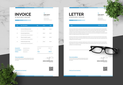 Blue And Black Invoice And Letterhead