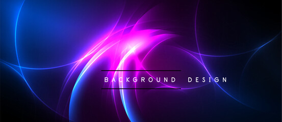 Naklejka premium Abstract energy flow, vibrant blue, purple hues. Dynamic curves create futuristic visual impact. Dark background enhances luminosity.