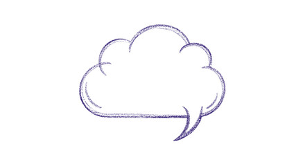 Fototapeta premium Cloud shaped speech bubble with a textured purple stippled outline provides an artistic and soft space for quotes or dialogue in design.