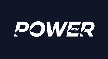 Obraz premium Bold white text spelling power is designed with dynamic cut-out effects against a dark blue background for high energy themes.