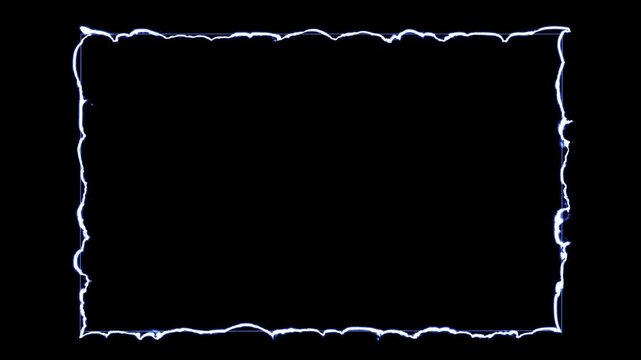 Electric glowing frame animation on black background. Blue lightning border forming an energetic rectangular outline, perfect for titles, promos and transitions.