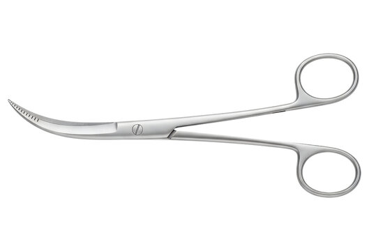 Stainless steel curved medical hemostat forceps for surgery isolated on a transparent background