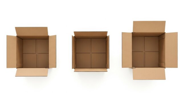 Three open cardboard boxes