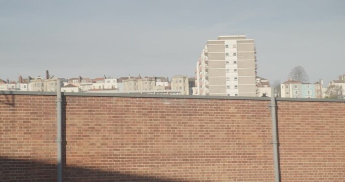 High rise flats or apartments view from brick building street view Bristol UK