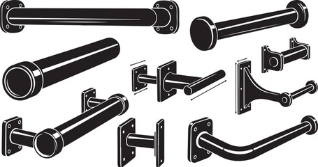 Naklejka premium Collection of various grab bars and handles illustrations