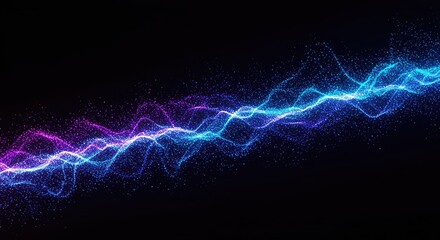 Fototapeta premium Abstract blue and purple energetic wave pattern representing data flow, sound frequency, or digital rhythm on a dark background ,stream ,monitor ,visualization